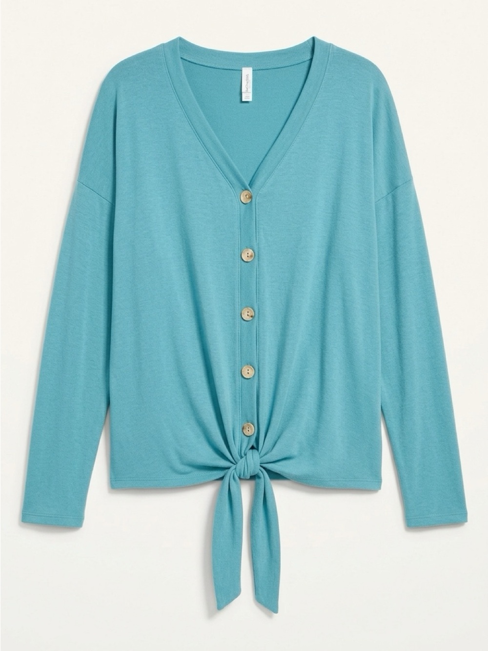 Zenana Outfitters Teal Button-Front Tie Hem V-Neck Top